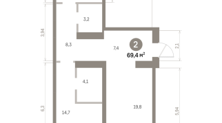 69.00 м² | 2 - 9 эт.