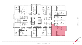 54.80 м² | 18 - 25 эт.