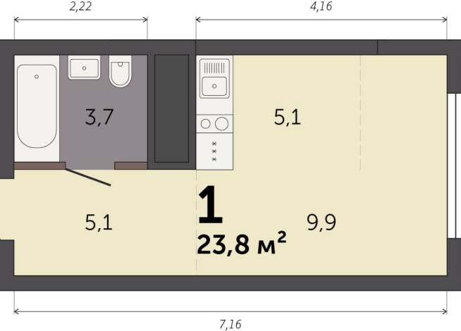 23.80 м² | 18 - 32 эт.