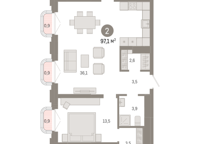 97.00 м² | 8 - 9 эт.