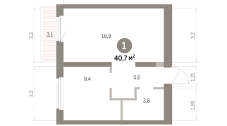 40.00 м² | 8 - 9 эт.