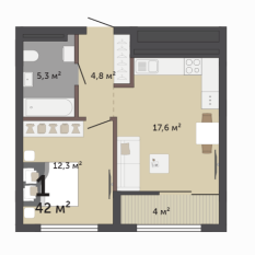 42.00 м² | 15 - 17 эт. 00