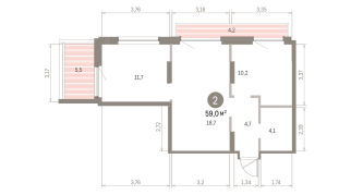 59.00 м² | 9 - 9 эт.