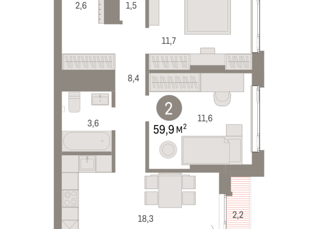 59.00 м² | 20 - 25 эт.