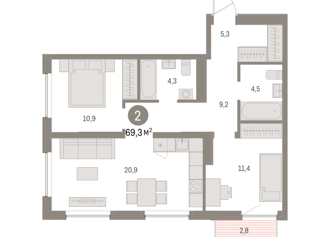 69.00 м² | 2 - 8 эт.