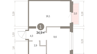 34.00 м² | 6 - 9 эт.