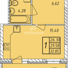 1-к квартира | 32.80 м² | 4 - 16 эт. 20
