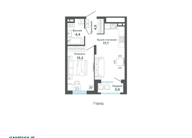 41.69 м² | 3 - 25 эт.