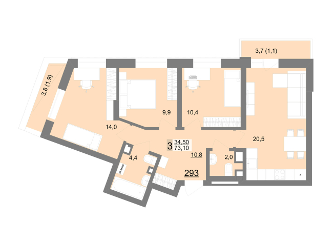 72.50 м² | 10 - 26 эт.