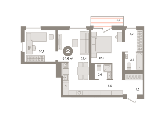 64.00 м² | 7 - 8 эт.