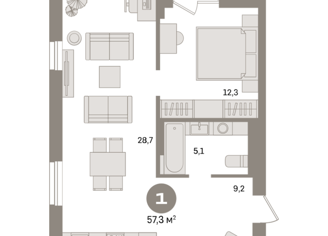 57.00 м² | 16 - 17 эт.