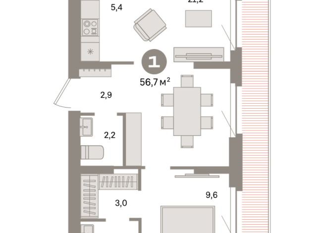 56.00 м² | 8 - 9 эт.