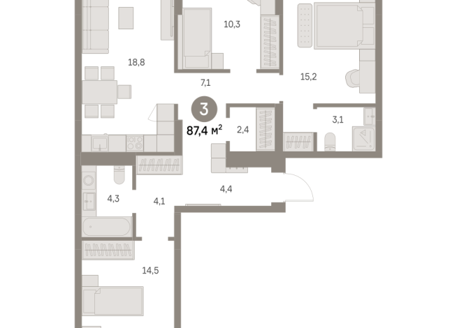 87.00 м² | 4 - 9 эт.
