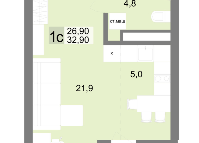 32.90 м² | 19 - 26 эт.