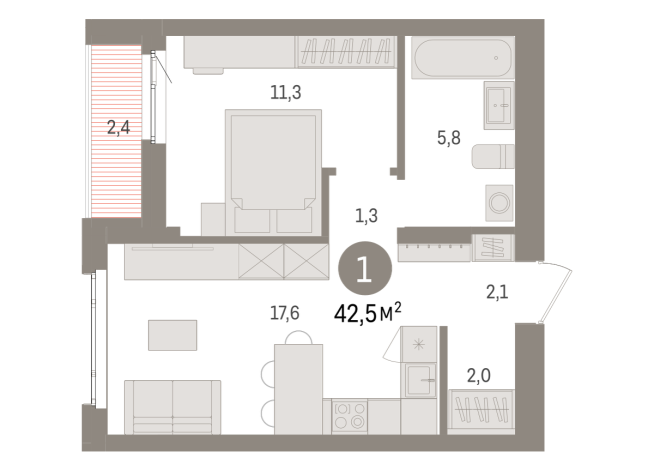 42.00 м² | 11 - 16 эт.
