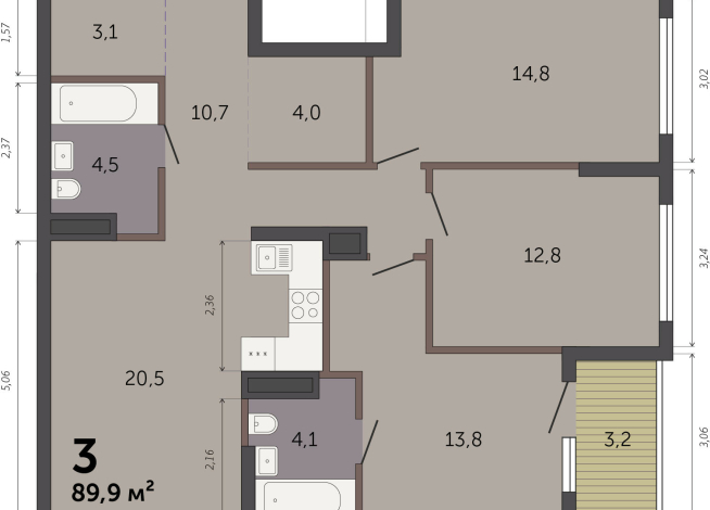 89.90 м² | 11 - 32 эт.