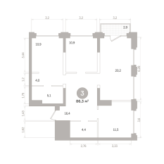 86.00 м² | 5 - 17 эт. 00