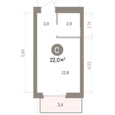 21.00 м² | 5 - 9 эт. 00
