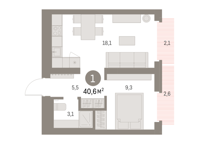 40.00 м² | 6 - 9 эт.