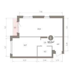 52.00 м² | 13 - 16 эт. 00