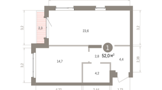 52.00 м² | 13 - 16 эт.