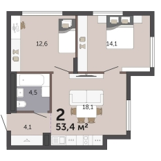53.40 м² | 2 - 19 эт. 00