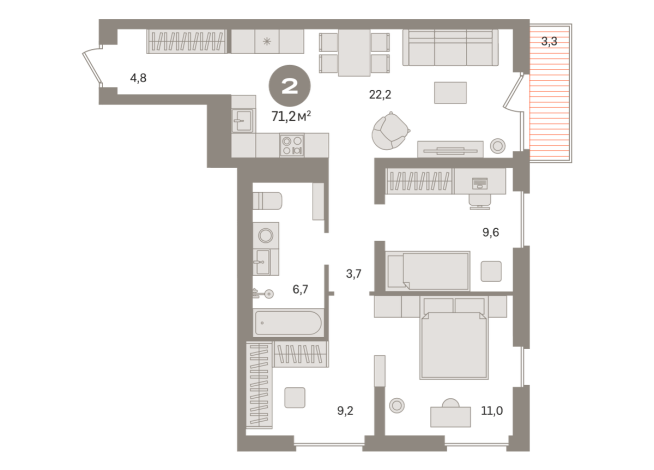 71.00 м² | 3 - 8 эт.