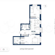 2-к квартира | 67.10 м² | 8 - 18 эт. 00