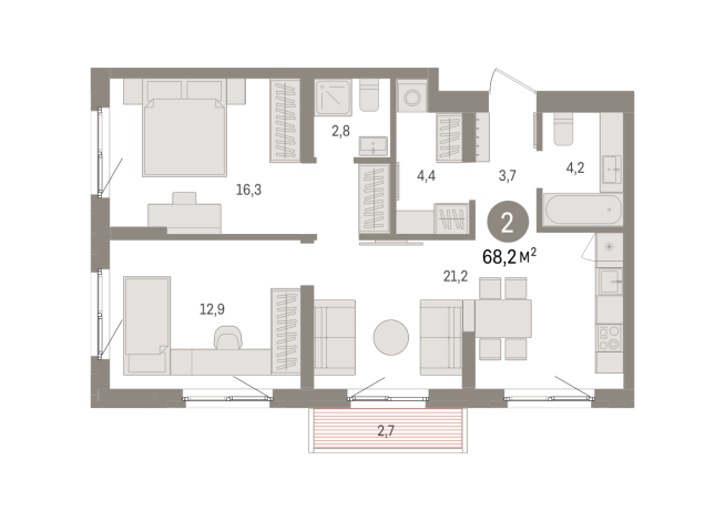 68.00 м² | 2 - 9 эт.