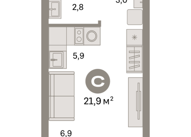 21.00 м² | 4 - 9 эт.