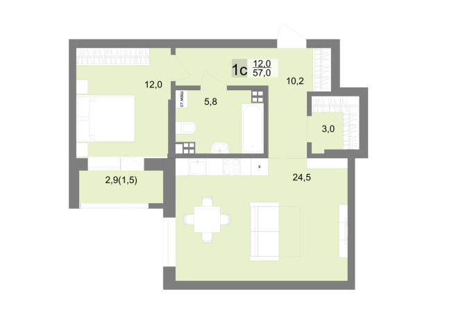 57.80 м² | 9 - 17 эт.