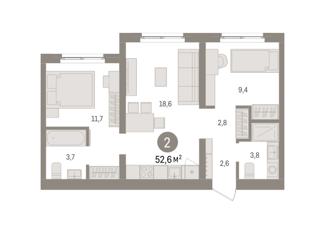 52.00 м² | 7 - 8 эт.