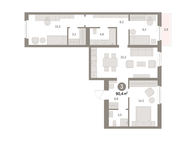 90.00 м² | 3 - 9 эт.