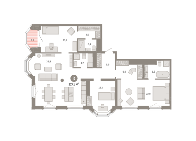 127.00 м² | 22 - 24 эт.