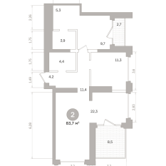 83.00 м² | 16 - 17 эт. 00