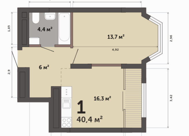 40.40 м² | 3 - 23 эт.