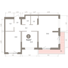 75.00 м² | 2 - 9 эт. 00