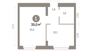 35.00 м² | 7 - 8 эт.