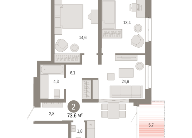 73.00 м² | 15 - 17 эт.