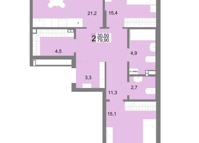 80.40 м² | 3 - 17 эт.