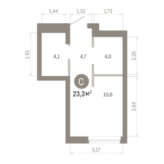 23.00 м² | 5 - 7 эт. 00
