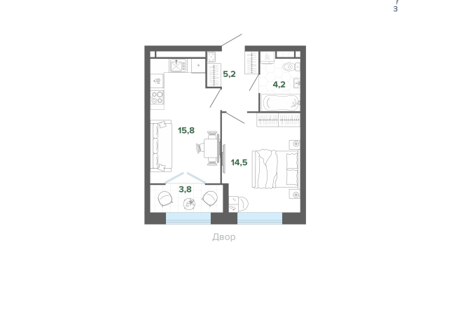 43.54 м² | 3 - 25 эт.