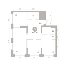 83.00 м² | 3 - 17 эт. 00