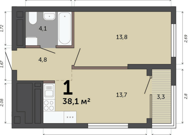 38.10 м² | 20 - 23 эт.