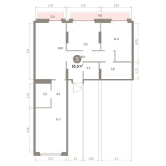 85.00 м² | 4 - 9 эт. 00