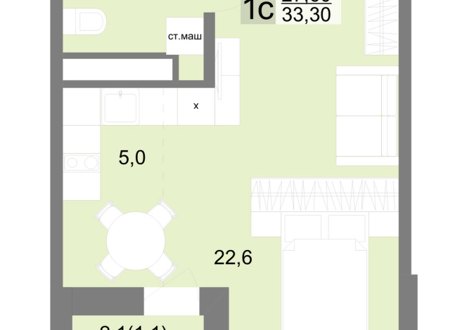 32.90 м² | 12 - 26 эт.