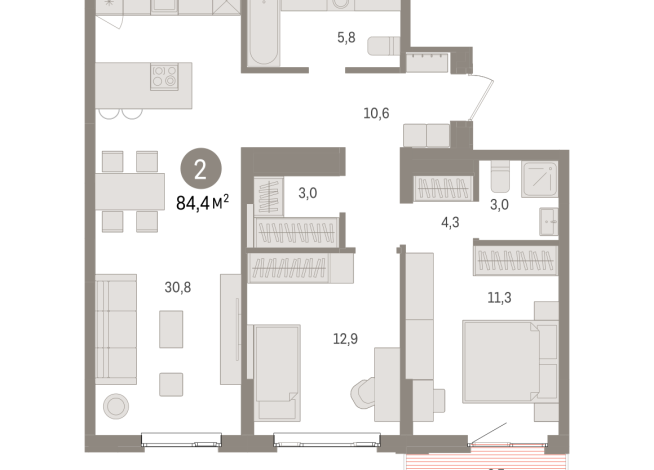 84.00 м² | 3 - 16 эт.