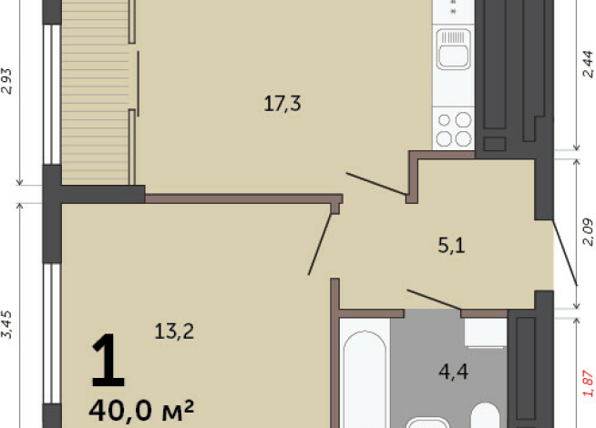 40.00 м² | 5 - 23 эт.