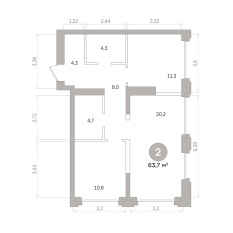 63.00 м² | 3 - 17 эт. 00