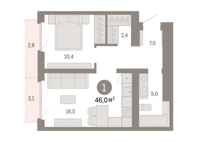 46.00 м² | 7 - 9 эт.